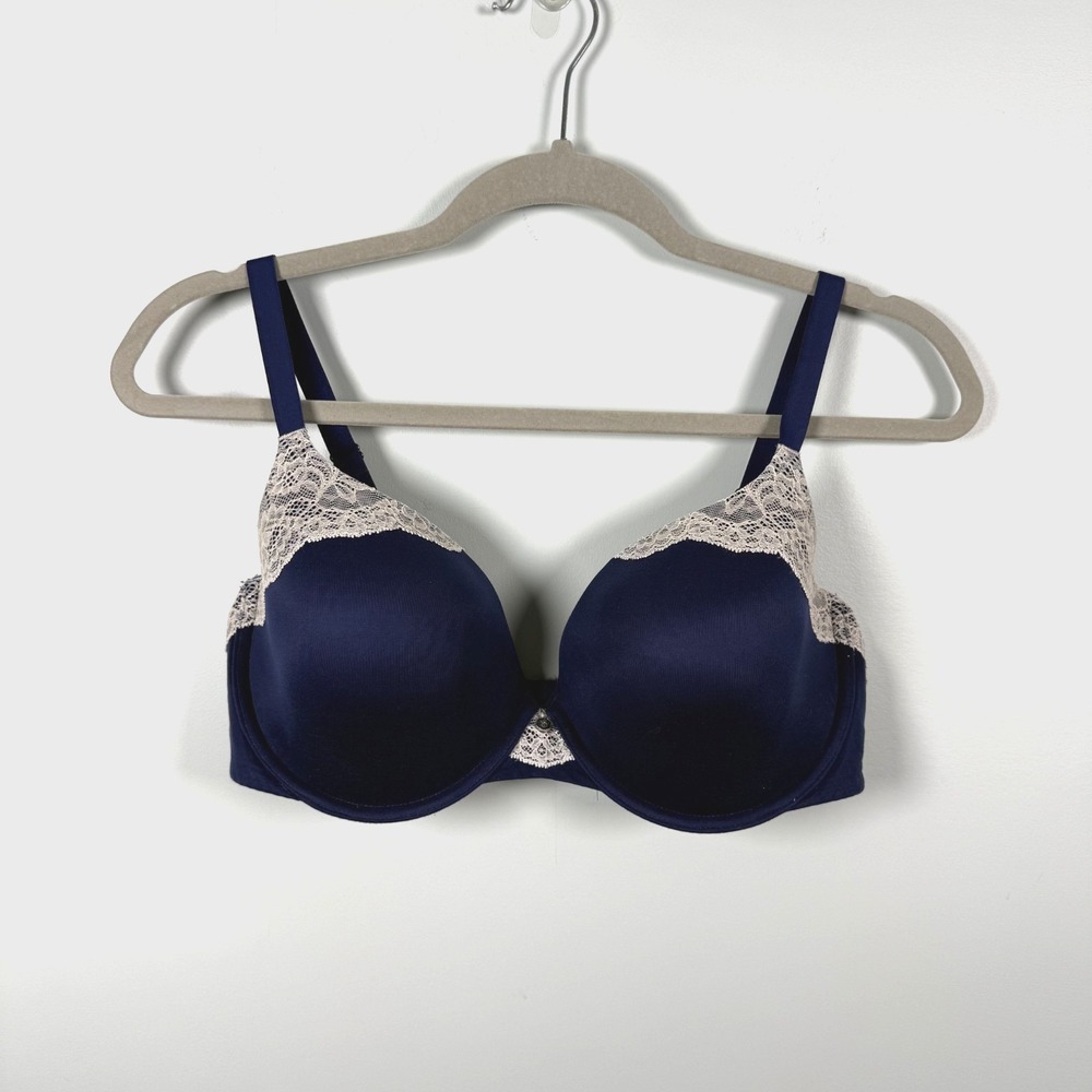 Victorias Secret Demi Buste Double Bra Lace 36DD Navy Blue